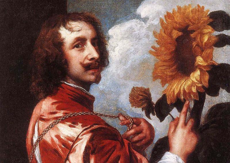 Anthony Van Dyck Self Portrait With a Sunflower showing the gold collar and medal King Charles I gave him in 1633 Sweden oil painting art